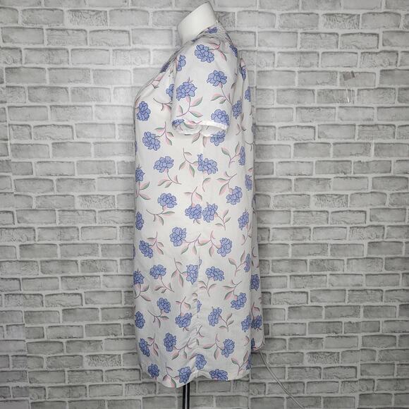 Vintage White & Blue Floral Print House Dress by Smart Time, size Large - Picture 2 of 6